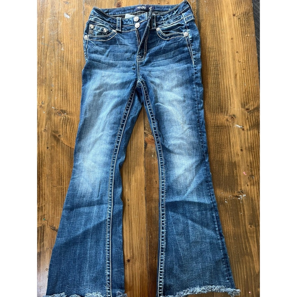 Miss Me Los Angeles Flare Jeans Medium Wash Embellished Pockets Size 27